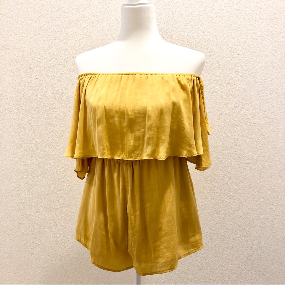Yellow gold off the shoulder romper